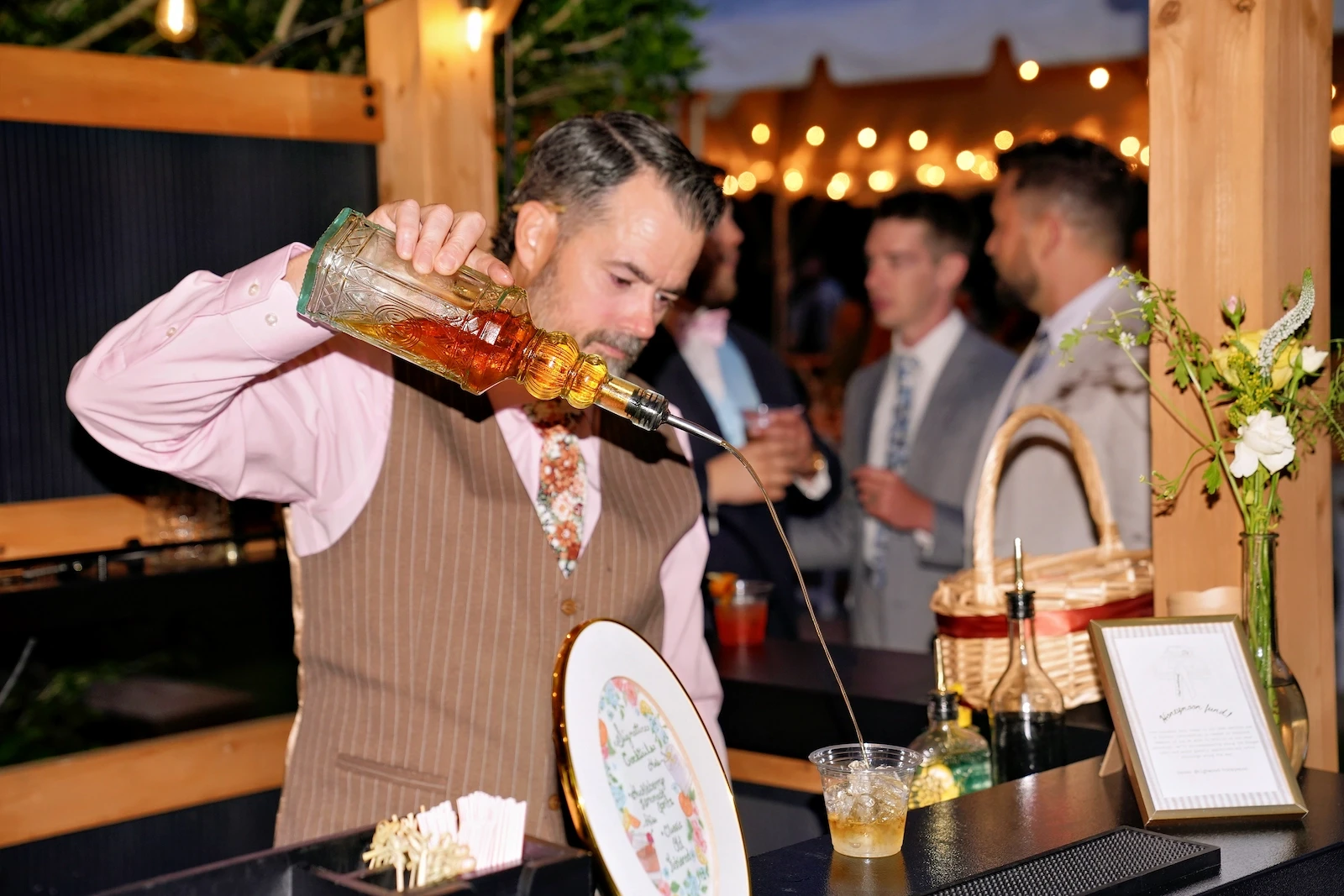 Mobile bartender crafting drinks at a Spokane wedding reception